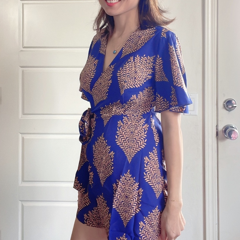 042 Boho Tropical Butterfly Sleeve Romper - Picture 5 of 13